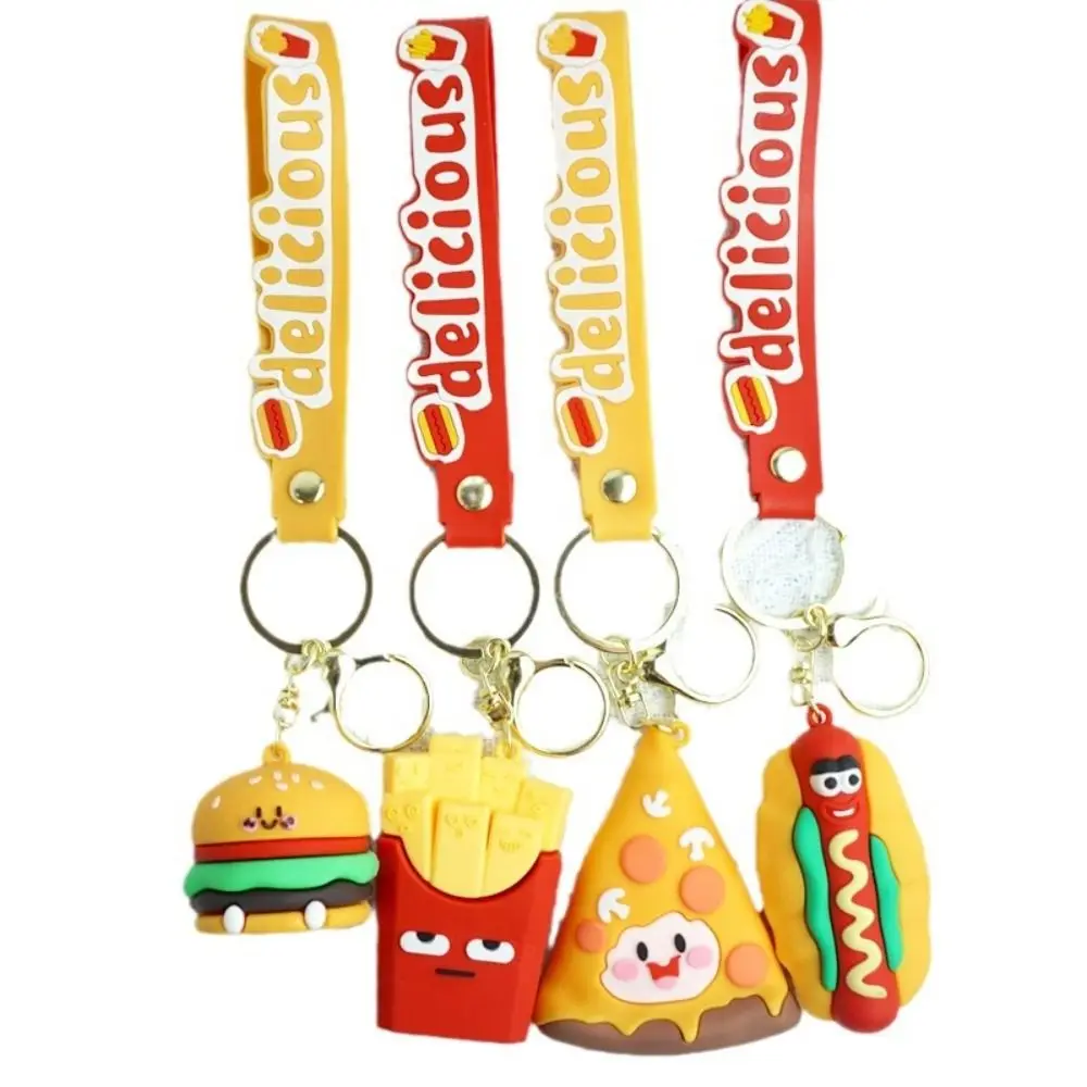 Sweet Cute Expression Hamburg Key Chain French Fries Hot Dog PVC Pendant Korean Style Backpack Charms Bag Decoration Children