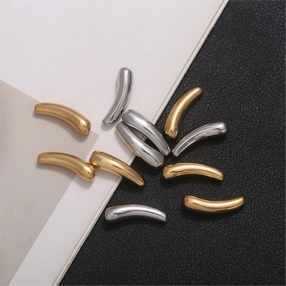 2Pcs Stainless Steel Gold Spacer Curved Tubes Beads Connectors For DIY Loose Bead Bracelets Necklace Jewelry Making Accessories