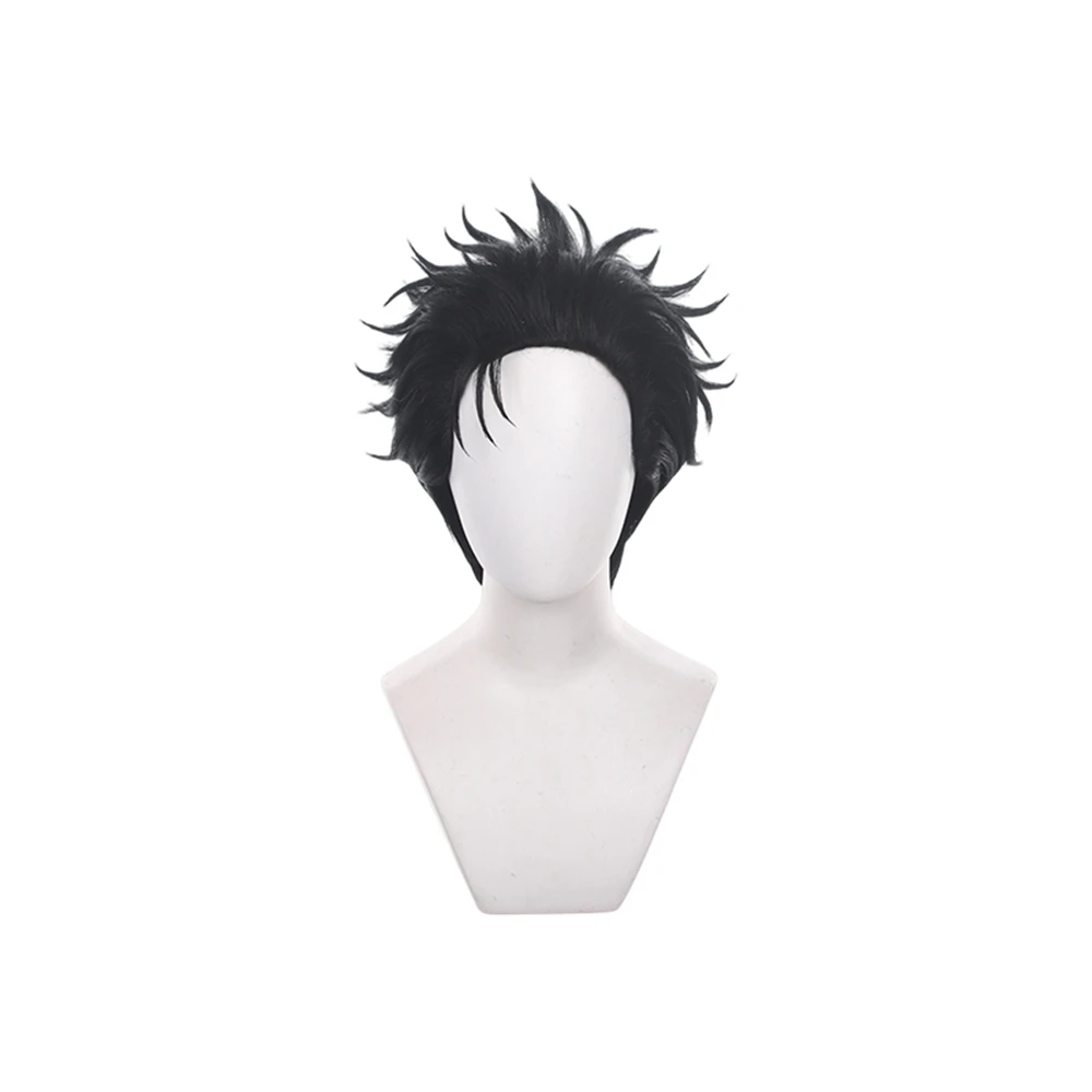 Black Short Spiky Synthetic Wig with Messy Texture and Side Part for Cosplay Party Daily Wear Unisex Hair Accessory