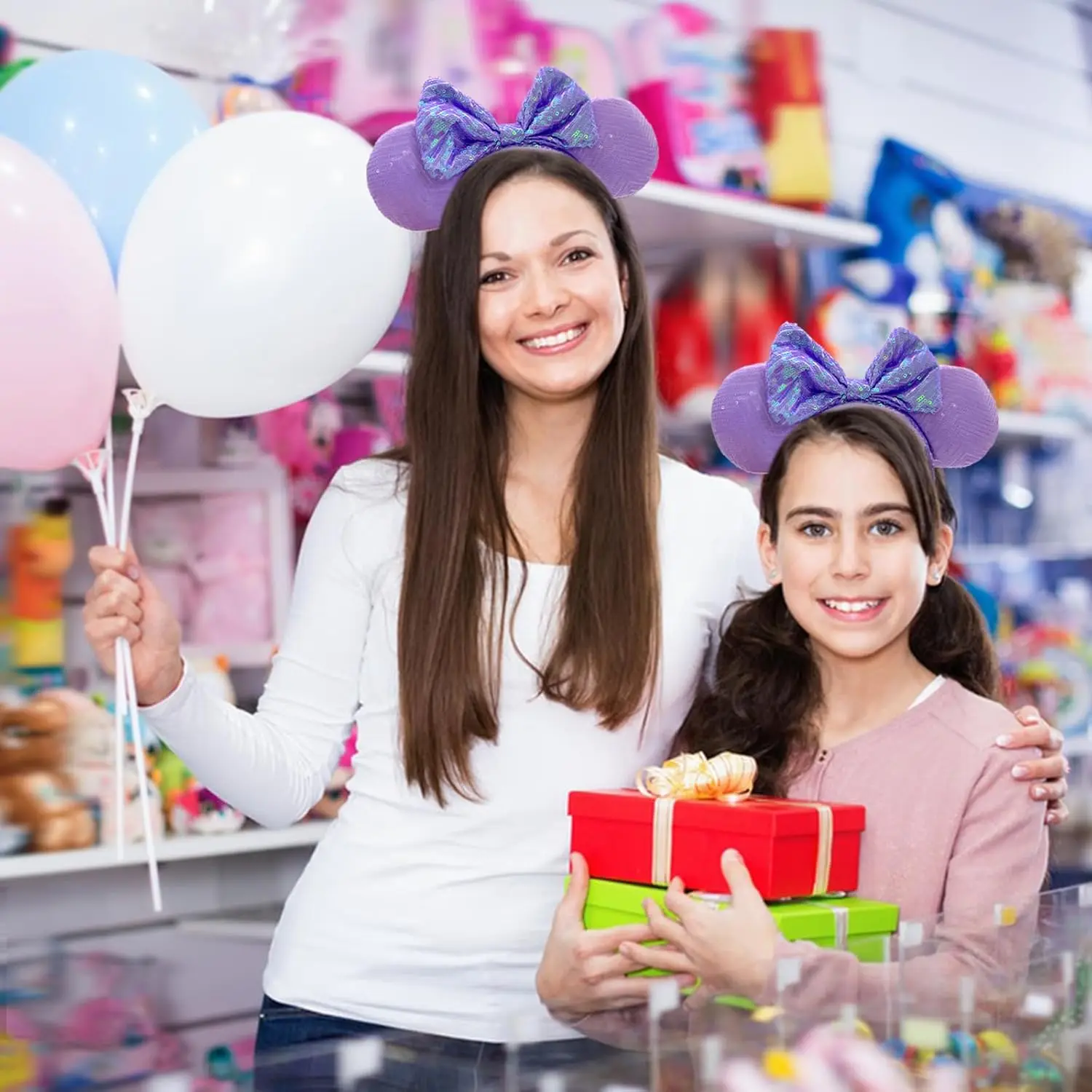 

2025 Disney Mickey Mouse Headband Disneyland Minnie Sequin Bow Ears Headwear Children Girl Toys Decoration Cosplay Costume