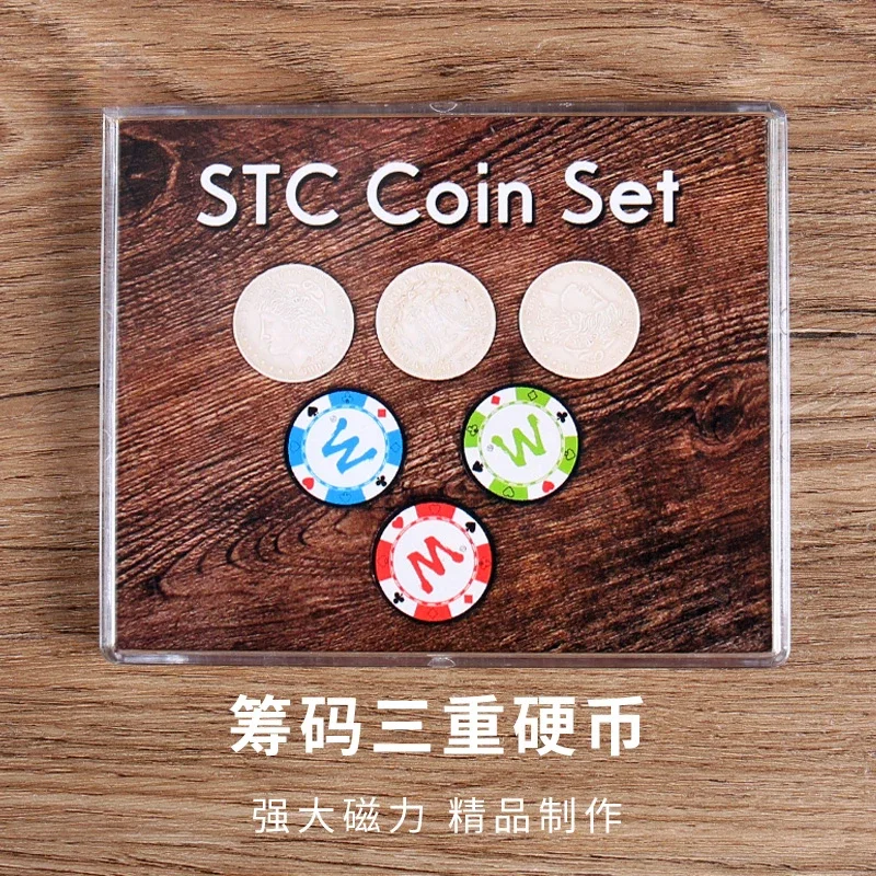 STC Coin Set Coin Change Penetrate Magia Close Up  Magic Tricks Illusions Gimmick Props Multiplying Silver Coins to Chip Magica