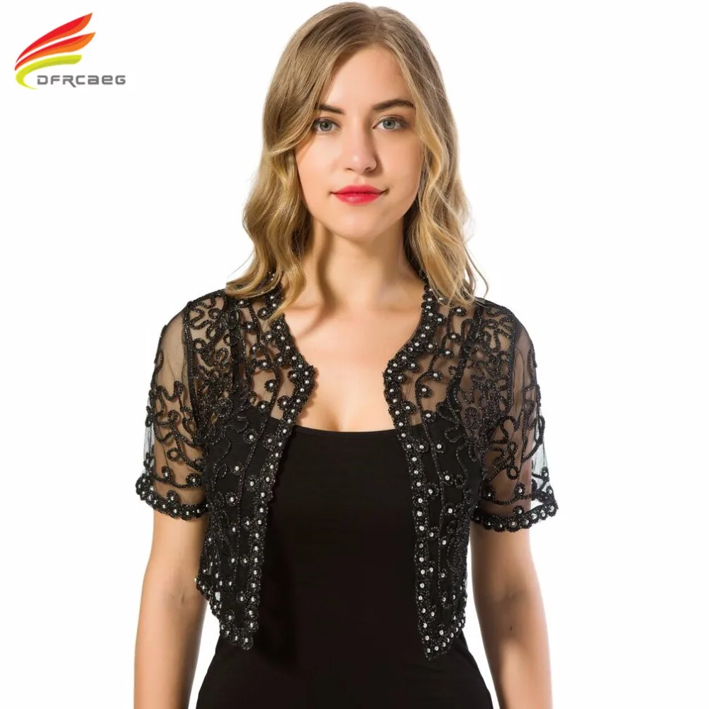 Women Basic Coat 2023 Summer Women Perspective Shawl Fashion Hollow Out Lace Boleros Short Sleeve Black Khaki Coats Jackets