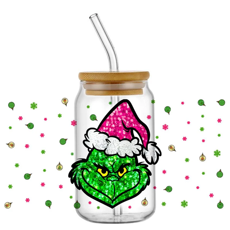 16OZ Christmas high-quality  Monster uv dtf transfer sticker for glass cups uv dtf cup wrap transfer stickers