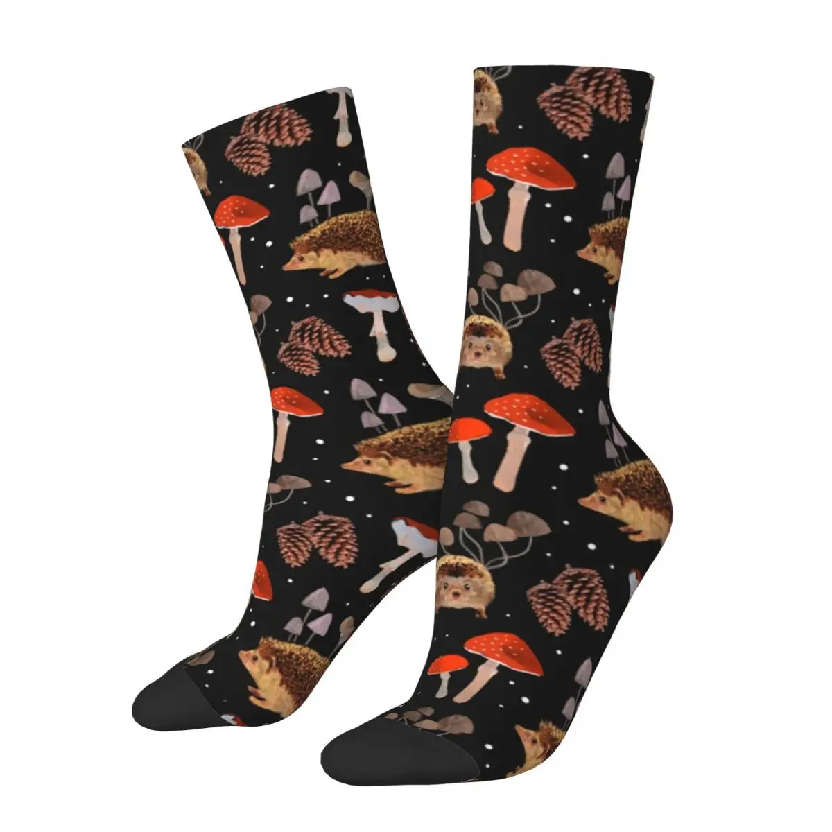 Crazy Design Hedgehogs And Mushrooms Basketball Socks Polyester Long Socks for Unisex Breathable