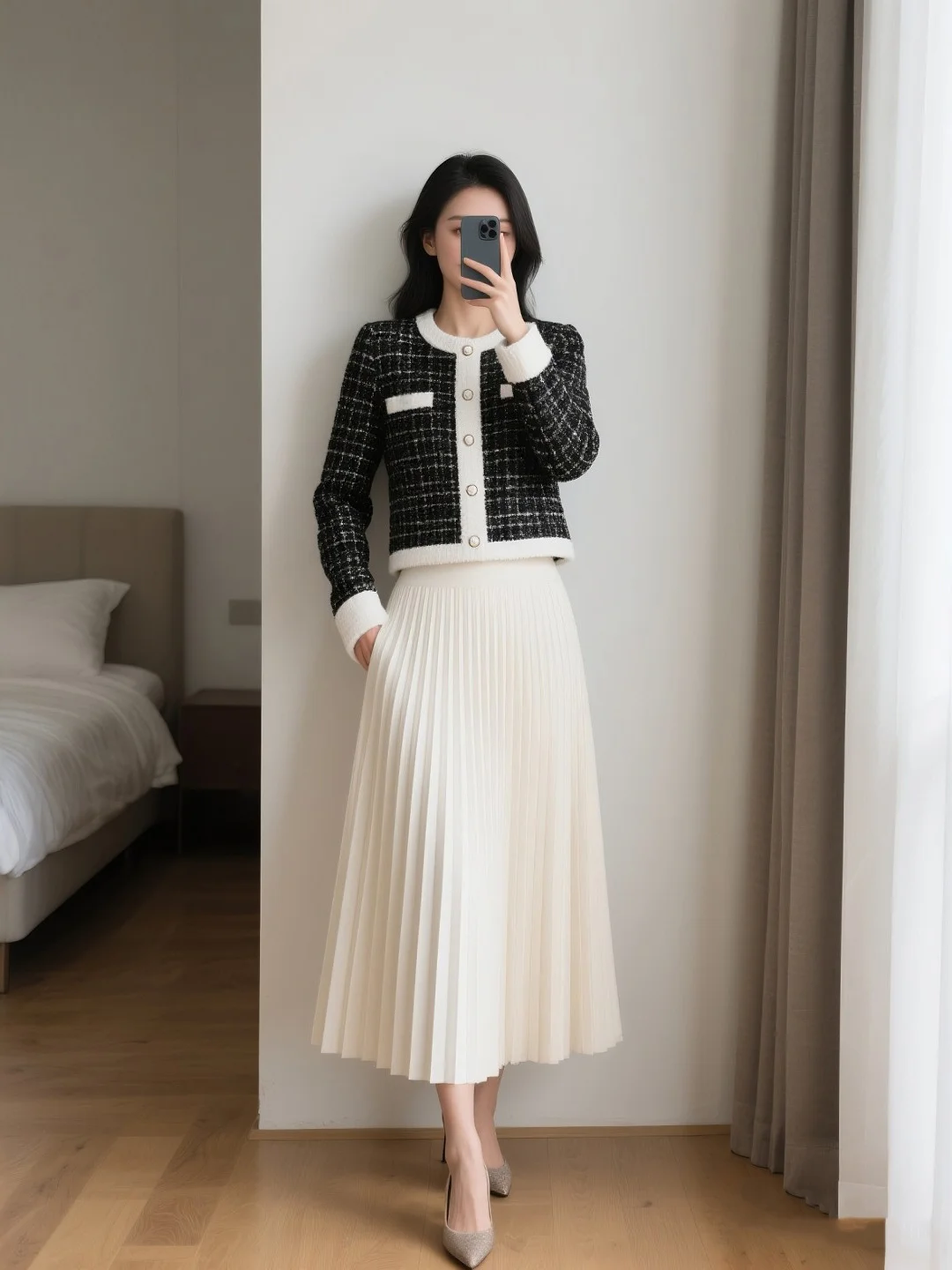 

Комплект верхней одежды в стиле ретро Ele Commuting Faion, женская весна-осень-зима, юбка трапециевидной формы с высокой талией, длинная круглая юбка Ne Dr