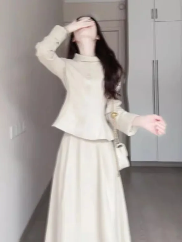 

Elegant Two-Piece Set with Jacket And Midi Skirt Comfortable Fashionable French Style Women's Clothing for Date Autumn Season