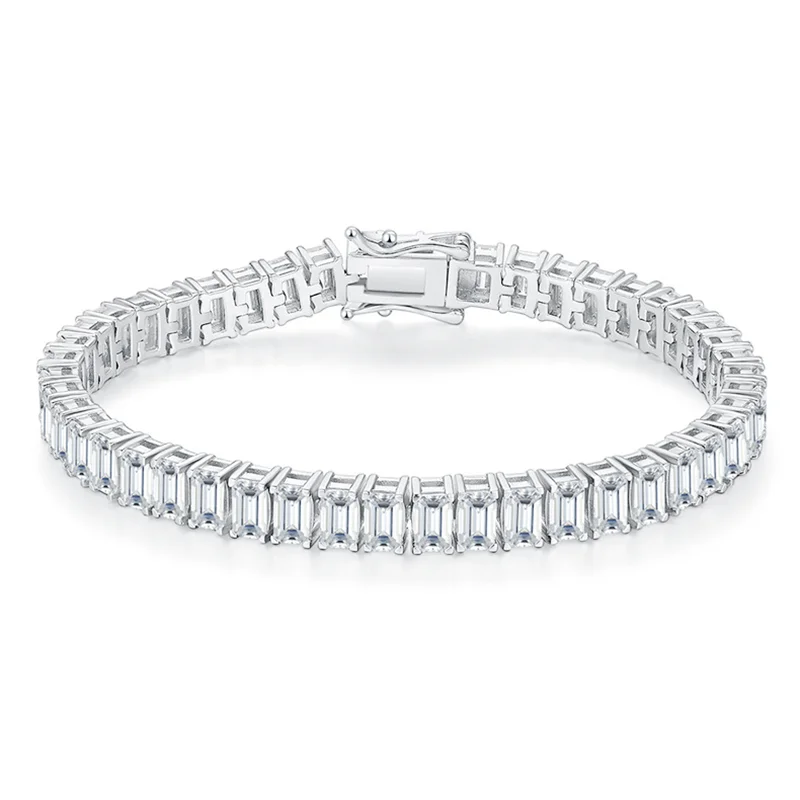 

S925 Silver Plated Platinum Full Set 50 Minute Rectangular Full Mozambique Tennis Bracelet for Men and Women