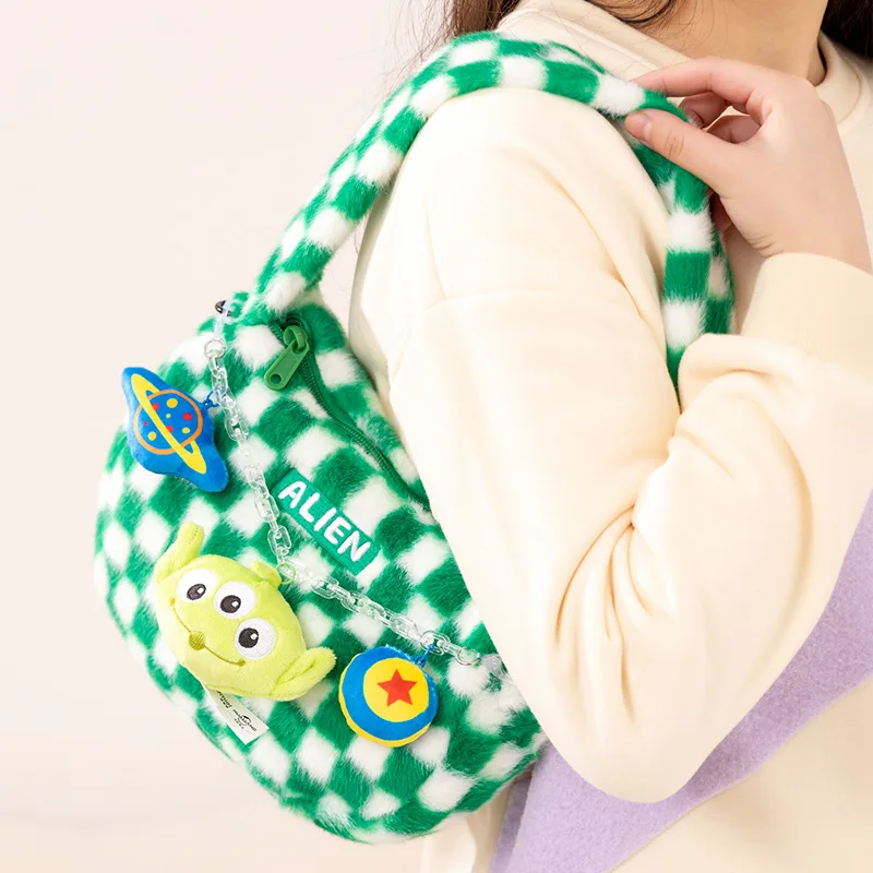 Genuine Disney Strawberry Bear Handbag Cute Three-eyed Boy Plush Bag Stitch Women's One-shoulder Plush Bag Messenger Tote Bag