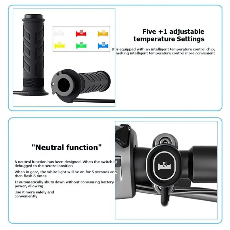 Electric Heated Handlebar Grips Smart 5+ 1 Heat Levels With Memory Function For 22Mm Motorcycle Handlebars-L94A