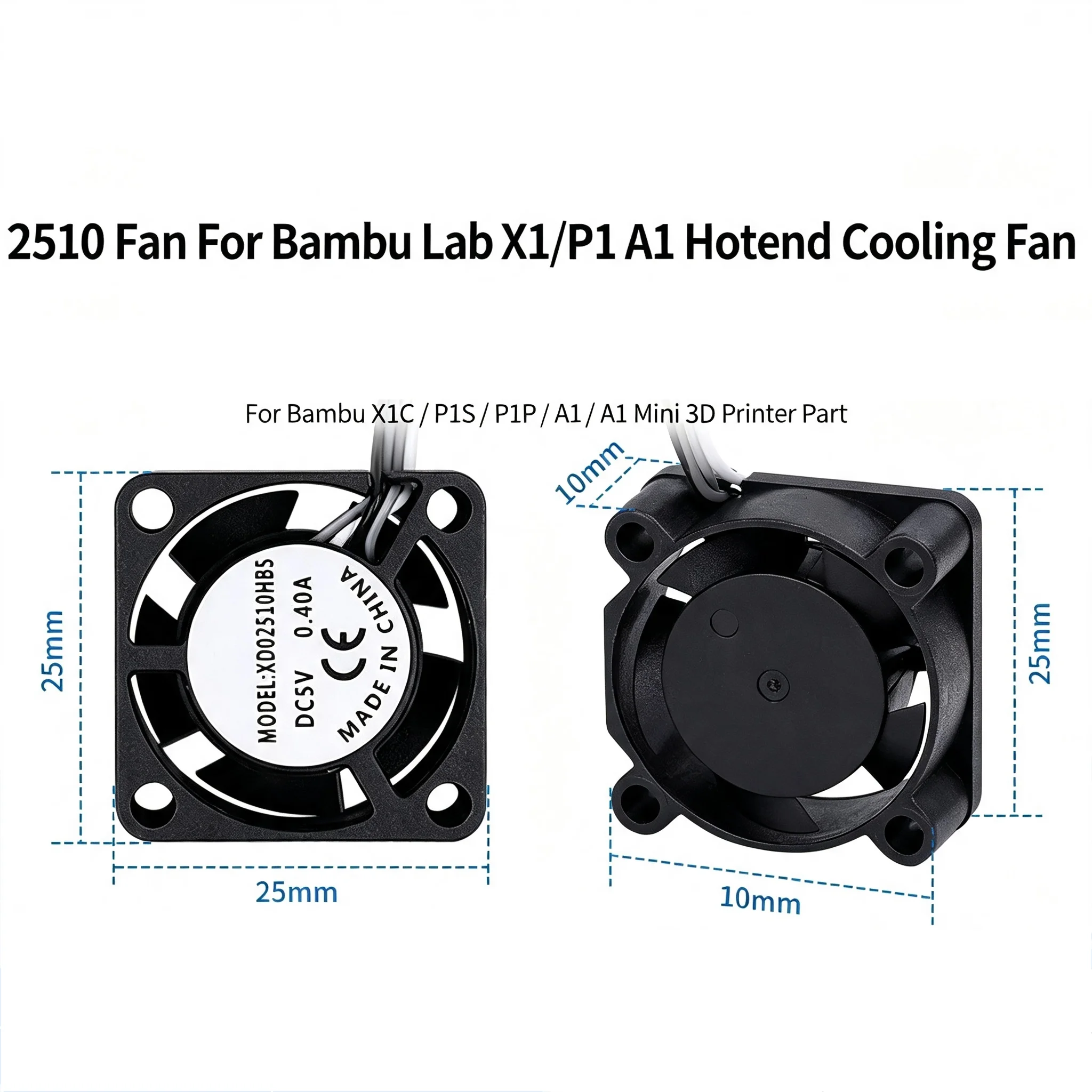 2510 Fan For Bambu Lab X1/P1 A1 Hotend Cooling Fan With Cable Rapid Cooling Fan For Bambu X1C P1S P1P A1 A1 Mini 3D Printer PART