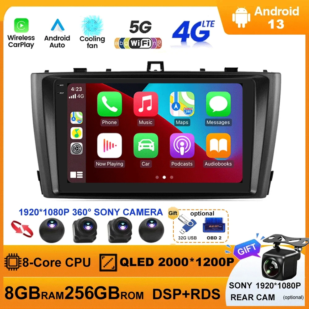 

Android 13 For Toyota Avensis 2008-2015 Car Radio Multimedia Video Player QLED Sreen DSP GPS Navigation Carplay Auto 360 camera