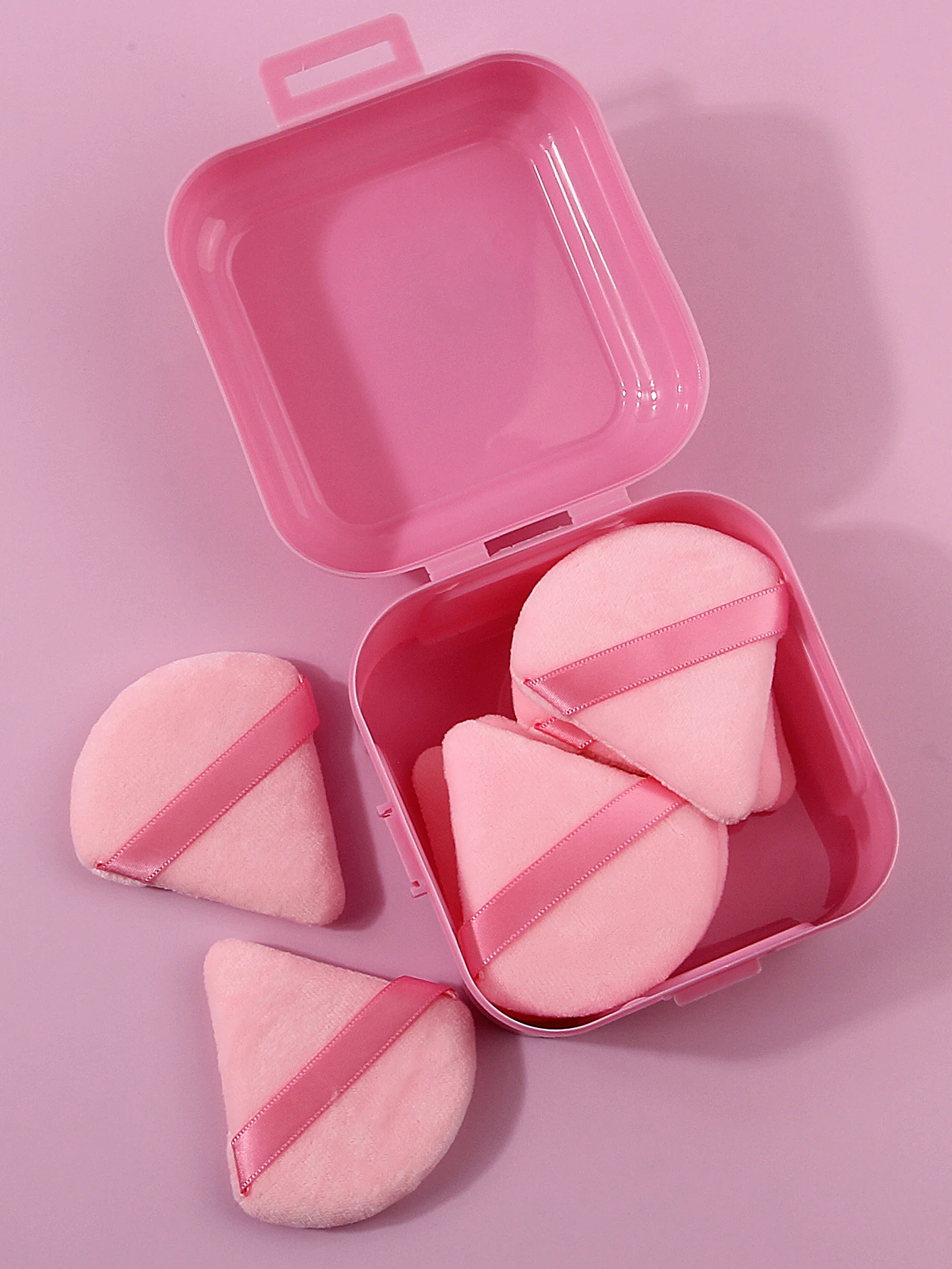 8 peças de sopro de pó triangular flocado super macio, esponja de configuração, sopro de pó, ferramenta de beleza de dupla finalidade seca e molhada + 1 peça de armazenamento bo