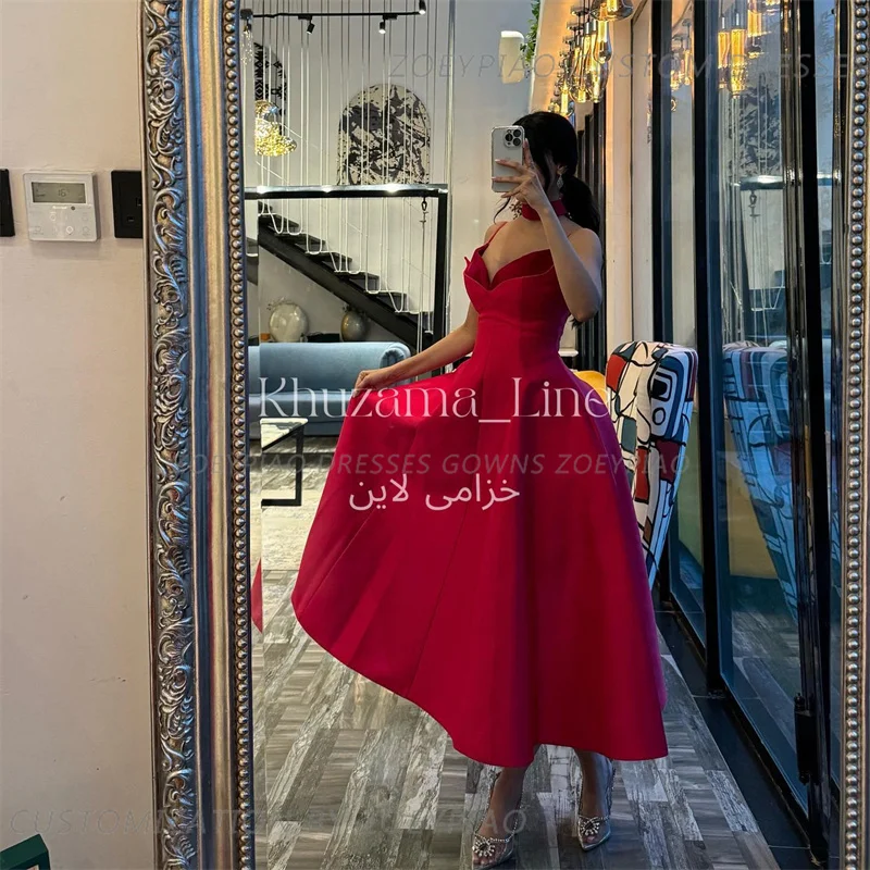 Elegante Vermelho A linha Custom Prom Dress, Sem Mangas, Correias De Espaguete, Cetim De Seda, Festa À Noite