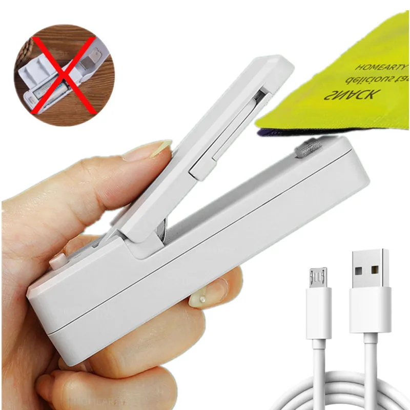 2 IN1 USB Chargable Mini Bag Sealer Heat Sealers With Cutter Knife Rechargeable Portable Sealer For Plastic Food Storage Kitchen