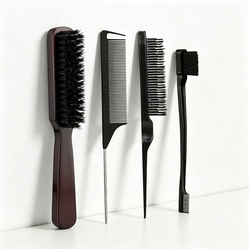 Set de 4 piezas de cepillos y peines para el cabello unisex, kit de control de bordes, peinado para fijar y dar volumen, para todo tipo de cabello: rizado, ondulado y normal