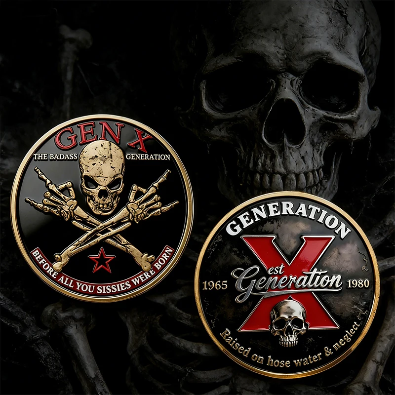 1pc Generation X Skull Commemorative Coin Vintage Punk Challenge Token Souvenir Gen X Collectible Gifts for Family and Friends