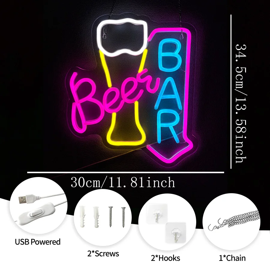 Beer Bar Neon Sign For Wall Decor,Led Neon Light For Beer Bar,Coffee,Home,Pub,Man Cave,Stores,Hotel,Party Decoration,Restaurant