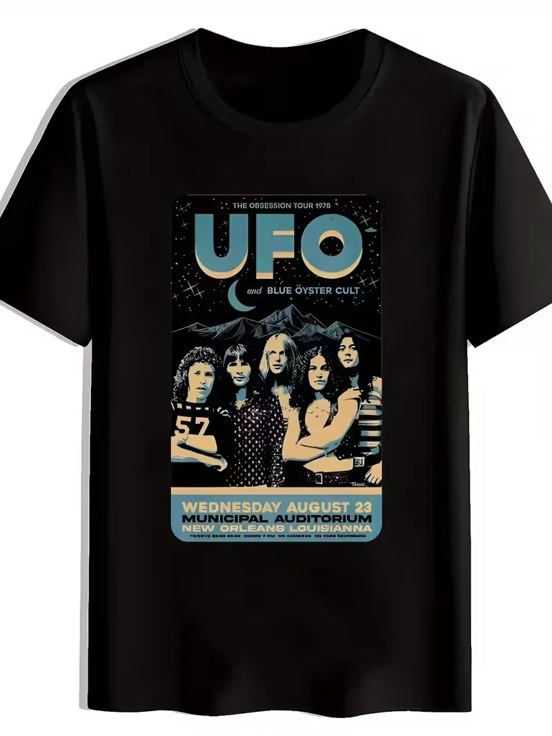 

Retro Graphic T-Shirt] Retro Style Men's Black UFO Tour Graphic T-Shirt | Polyes
