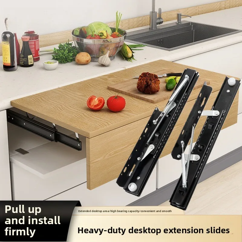 Pull Out Extension Slide Rail, Side Mount Lengthen Guide Rail for Retractable Desk & Lifting Dining Table