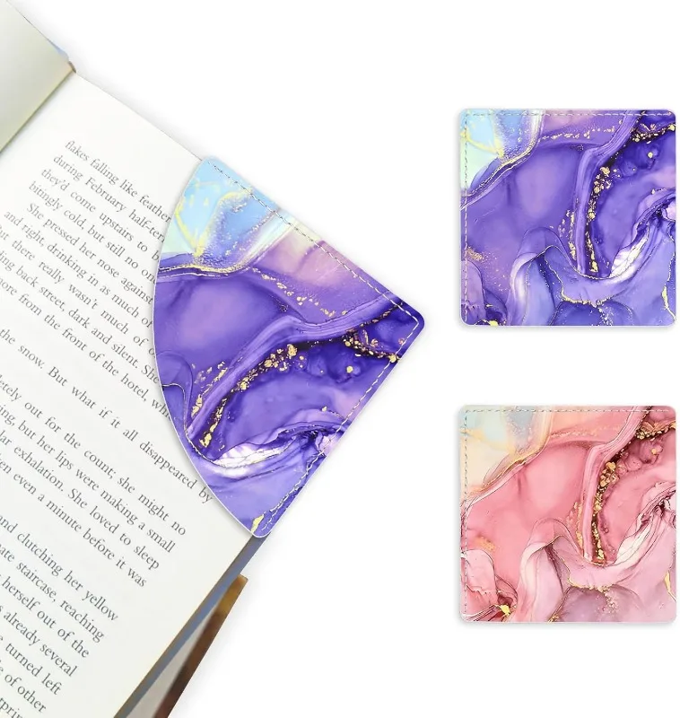 

Розово-фиолетовая мраморная кожаная закладка для книг, 2 упаковки зажимов для страниц ручной работы, уникальные подарки для читателей, женщин, мужчин, учителей