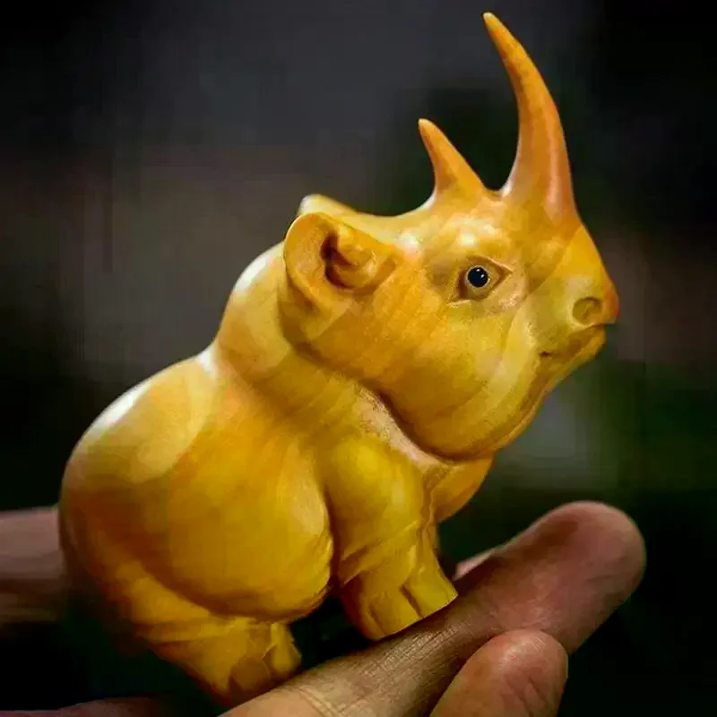 Manual Wood Carving Wooden Product Rhino Hippo Elephant Room Home Decor Car Ornaments Decoration Sculptures & Figurines 1/3pcs