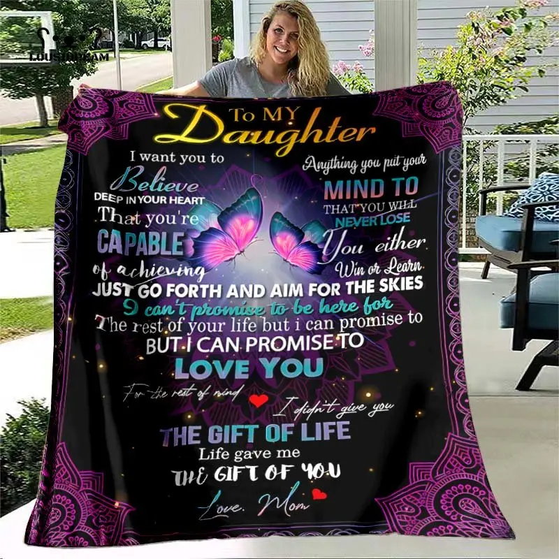 To My Daughter The Love Gifts Throw Blankets Flannel Soft Bedspread Sofa Travel Camping Birthday Christmas Xmas Navidad Gift