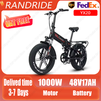 YX20 Electric Bike 1000W Powerful Motor 48V17Ah Lithium Battery City Folding Electric Bicycle Snow 20*4.0 Inch Fat Tire E-bike