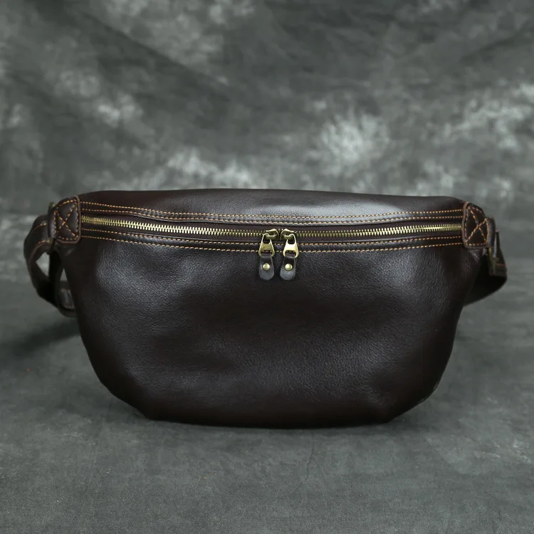 

Vintage Leather Messenger Chest Bag Large Capacity Soft Leather Backpack Casual Single Shoulder Slanting Bag Trendy Men's Bag