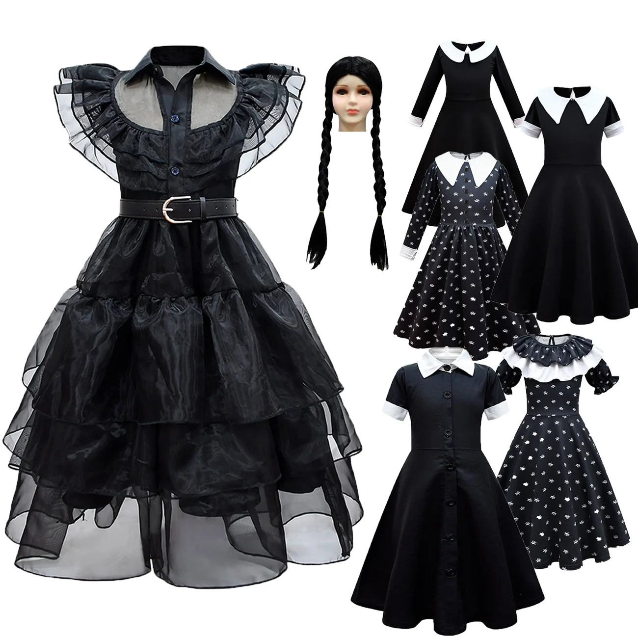 

Girls Wednesday Cosplay Dresses Wednesday Addams Cosplay Costume Gothic Wind Kids Children Dress Halloween Party Costumes