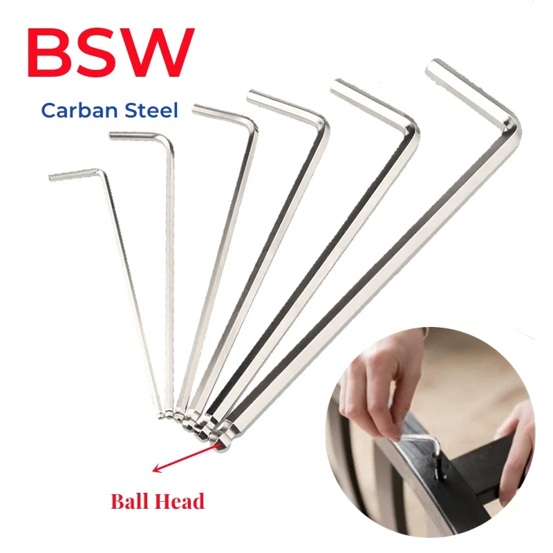 

1/16~1/2 Nickel Plated Carban Steel L Shape Inch Allen Key Allen Ball Point End Long Arm Hex Key Wrench