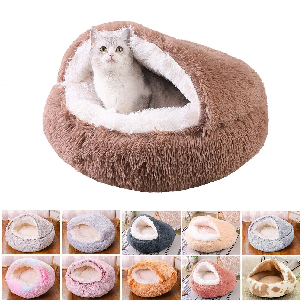 Plush Pet Cat Bed Round Cat Cushion Cat House 2 In 1 Warm Cat Basket Pet Sleep Bag Cat Nest Kennel For Small Dog Cat dog bed