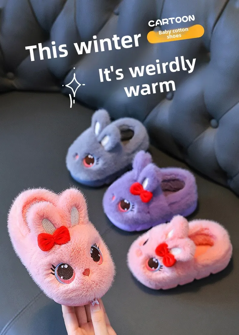 Kinder Winter Dicke Hausschuhe, Kinder Baumwollgefütterte Schuhe, Baby Warme Hausschuhe, Mädchen Süße Cartoon Kaninchen Tier Hausschuhe – Detail 3
