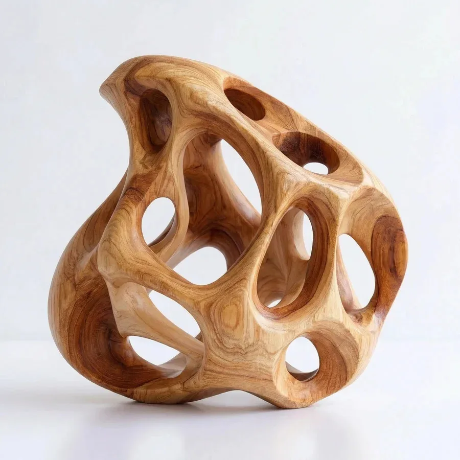 Creative Display Decoration Statement Nature Inspired Irregular Hole Wood Statue Console Art Ornament
