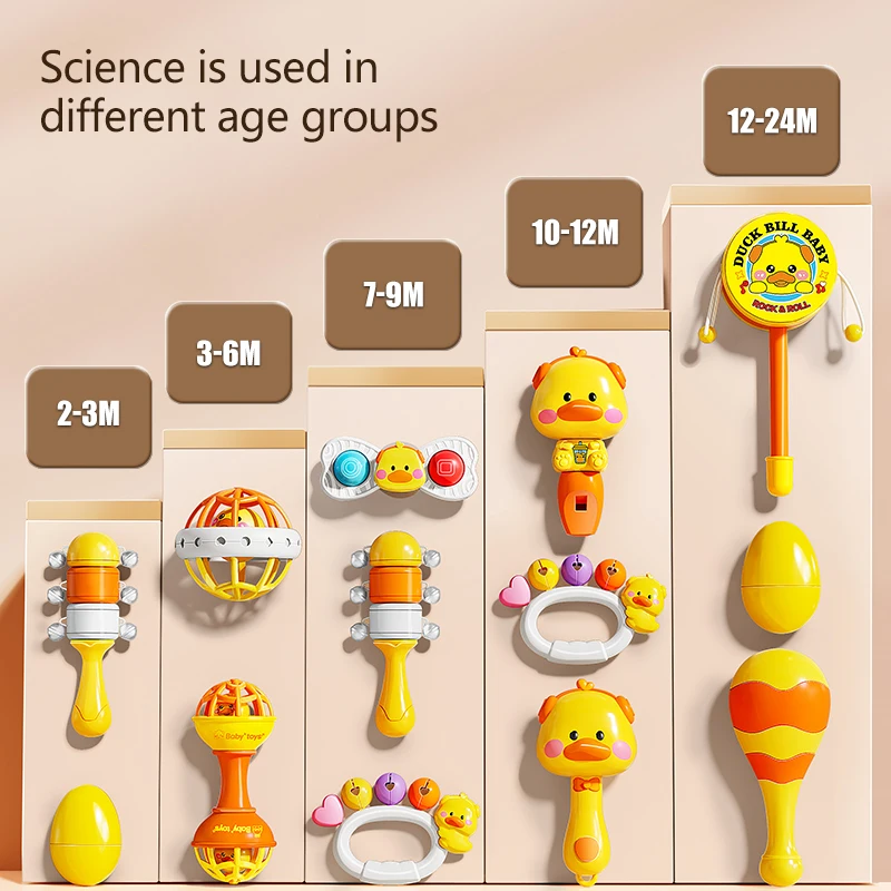 Sonagli per bambini Giocattoli educativi sensoriali per neonati da 0 a 12 mesi con manico morbido Set regalo di giocattoli per dentizione colorati e sicuri