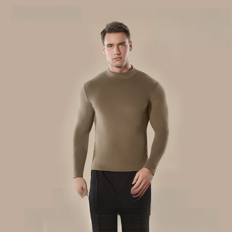 Warm half-high collar top for men, German wool, heat-resistant mid-collar cashmere base sweater, 7A antibacterial and thickened