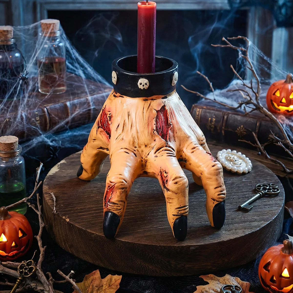 1PC, Halloween Ghost Hand Candle Holder Resin Decorative Item, Jewelry Storage Item, Halloween Atmosphere Setting Prop
