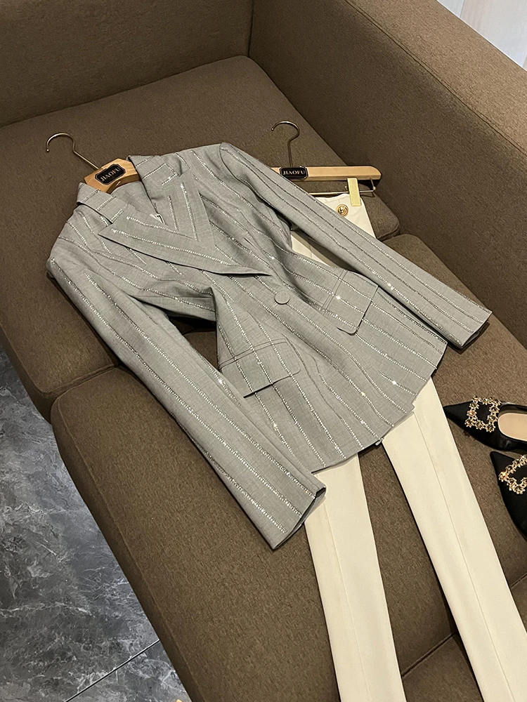 

Женский костюм с пайетками Ele Commute Sle Long Sve Formal Jaet, осенне-зимняя модная модная юбка Erman для девочек