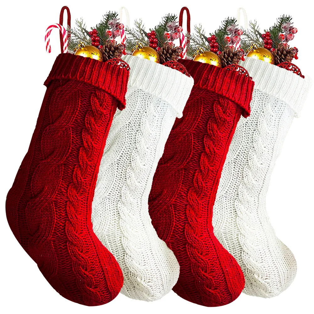 Christmas Decorative Large Knitted Wool Christmas Socks Candy Bag Stocking Tree Pendant Decorations Home Xmas Gift Bag