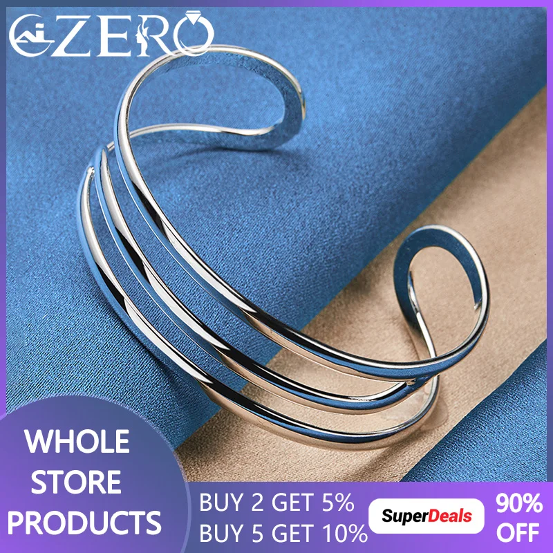 

ALIZERO 925 Sterling Silver Three Line Cuff Bangle Bracelet For Women Fashion Wedding Engagement Party Jewelry Accessories