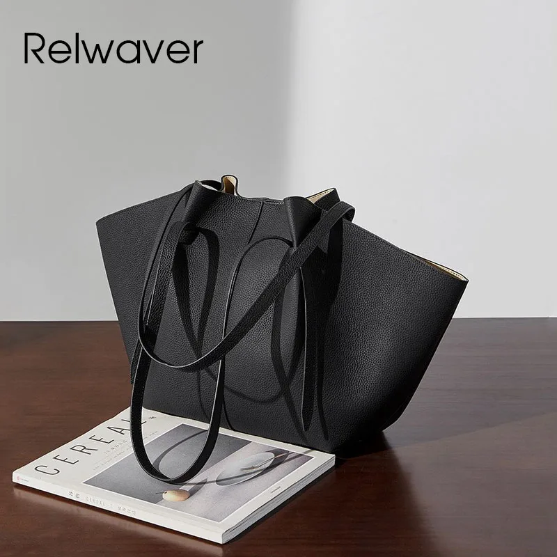 Relwaver, bolso de hombro para mujer, bolso de mano de cuero genuino, Primavera Verano 2021, bolsos grandes versátiles para mujer, bolso de viaje con ala trapecio