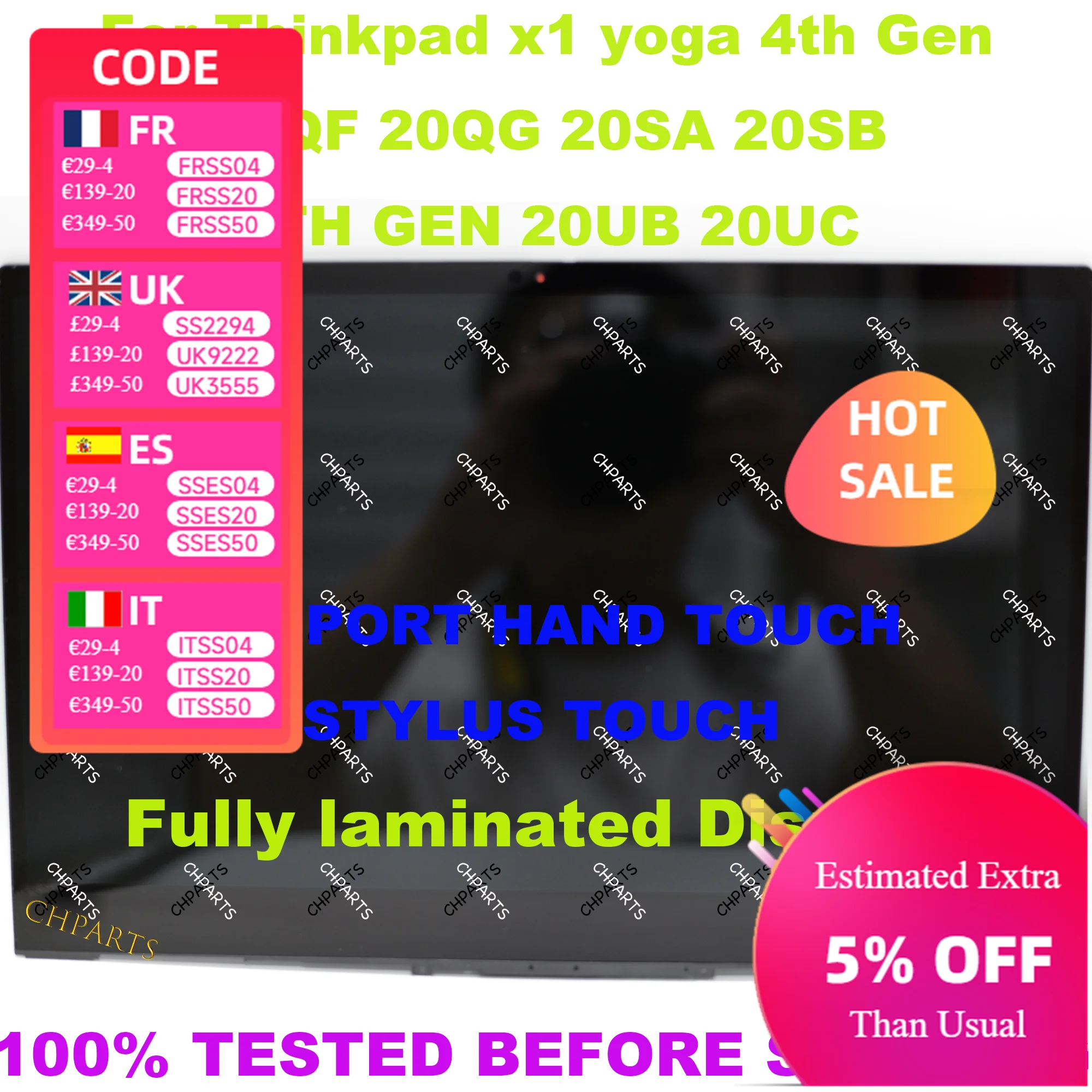

For Lenovo ThinkPad X1 Yoga 4TH 5TH GEN 20QF 20QG 20SA 20SB 20UB 20UC 14" LCD Touch Screen Assembly Replacement Display Panel