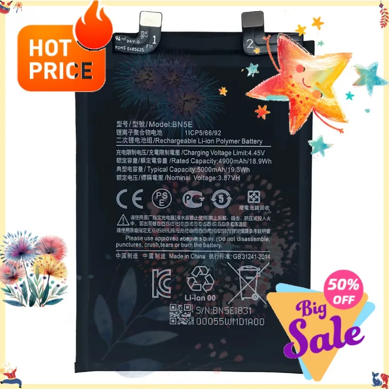 SWZY New BN5E Phone Battery For Xiaomi Mi POCO X4 Pro Redmi Note 11 Pro / 11E Pro 5G Phone Battery Bateria 5000mAh High Capacity