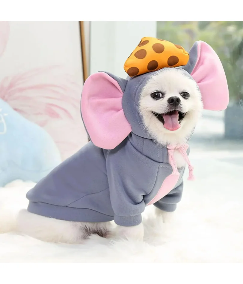

Halloween Pet Cosplay Mouse Costume with Drawstring Hoodies Pet Dogs Pullover Keep Warm Jumpsuit for Cosplay Party