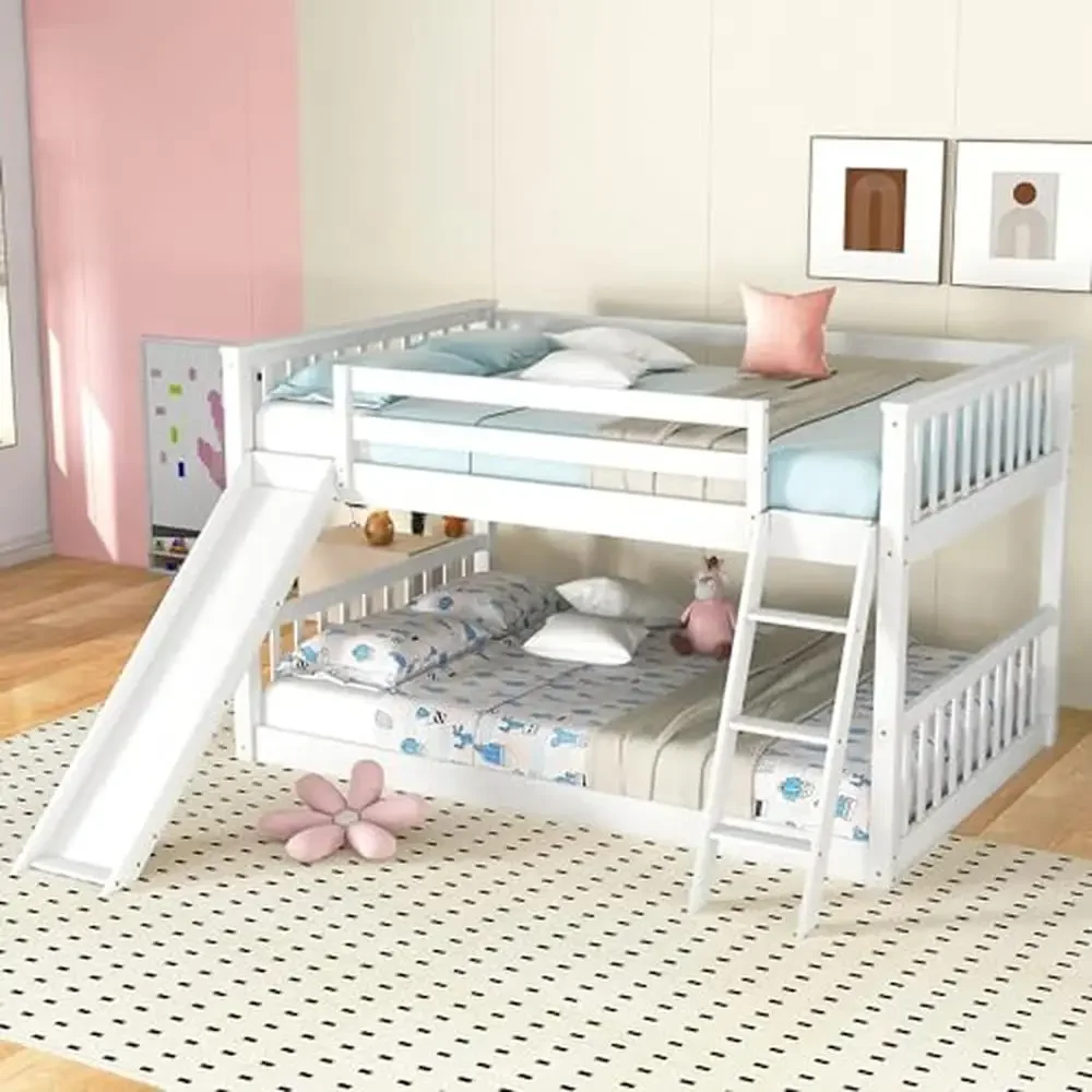 Full Over Full Bunk Bed with Slide and Ladder Kids Guardrail Convertible CPC Certified Long Lasting High Load Capacity No Box