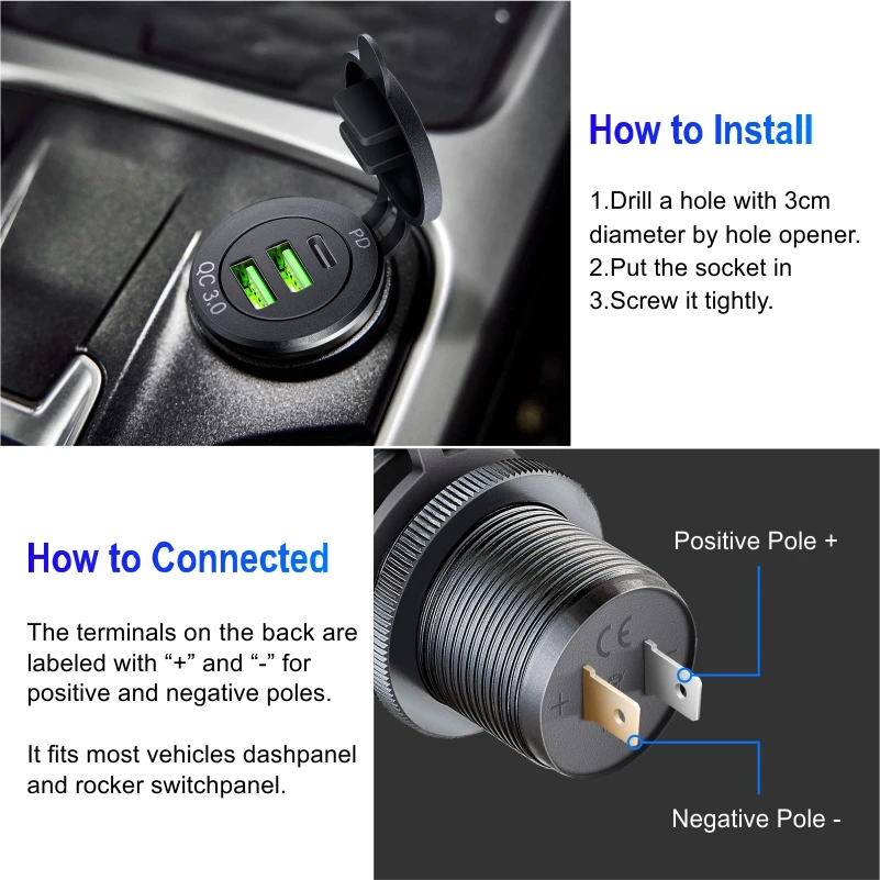 12v plug tomada usb automotiva car power socket PD Type C and QC3.0 USB Port  adapter for Car Boat Marine Truck motorcycle