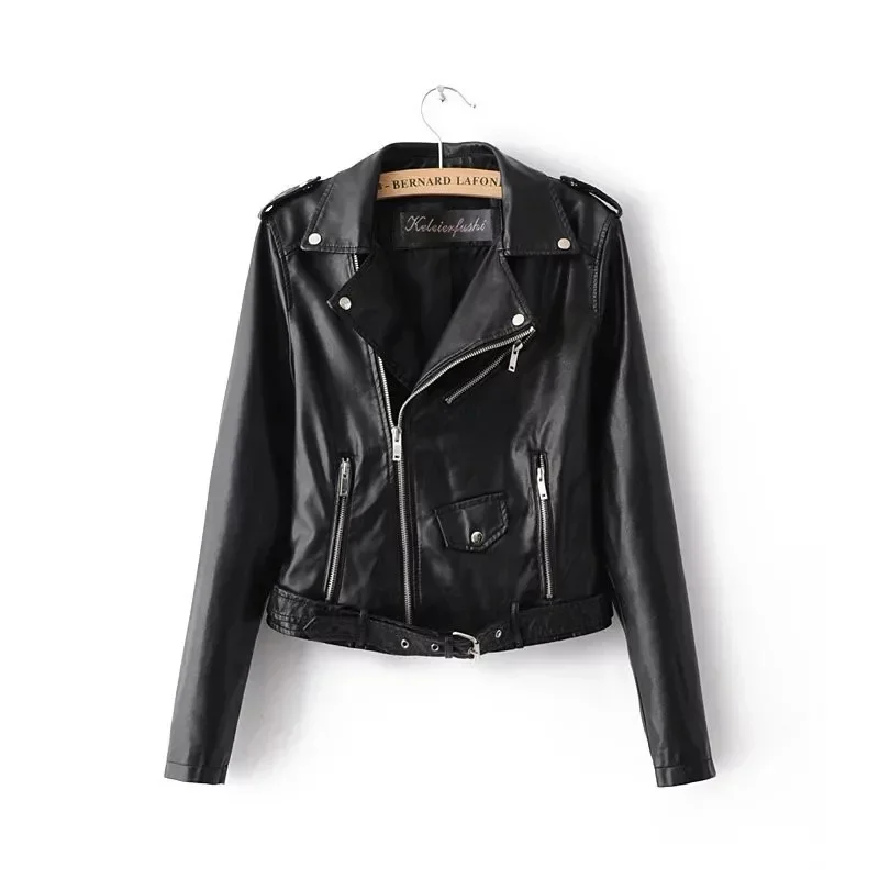 Autumn Women Faux PU Leather Jacket Casual Lapel Long-sleeve Zipper Outwear Female Motorcycle Streetwear Coat