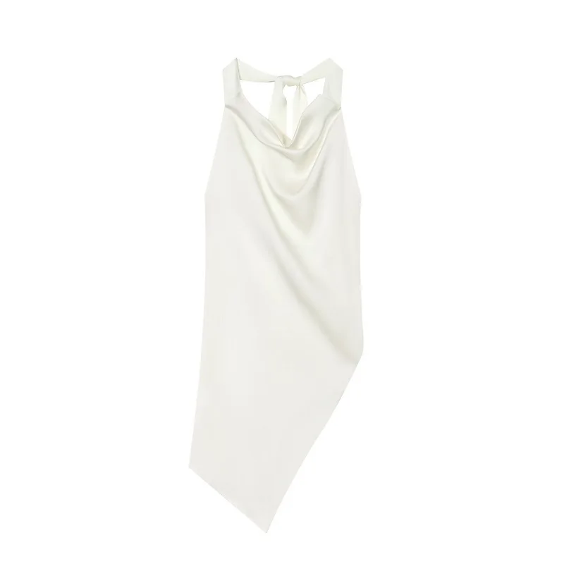 MUJER Sexy Satin-Neckholder-Top für Damen, asymmetrisches, rückenfreies Oberteil für Frauen, schulterfreies Sommer-Top, weibliches ärmelloses Tank-Top, Damen-Tops – Detail 5