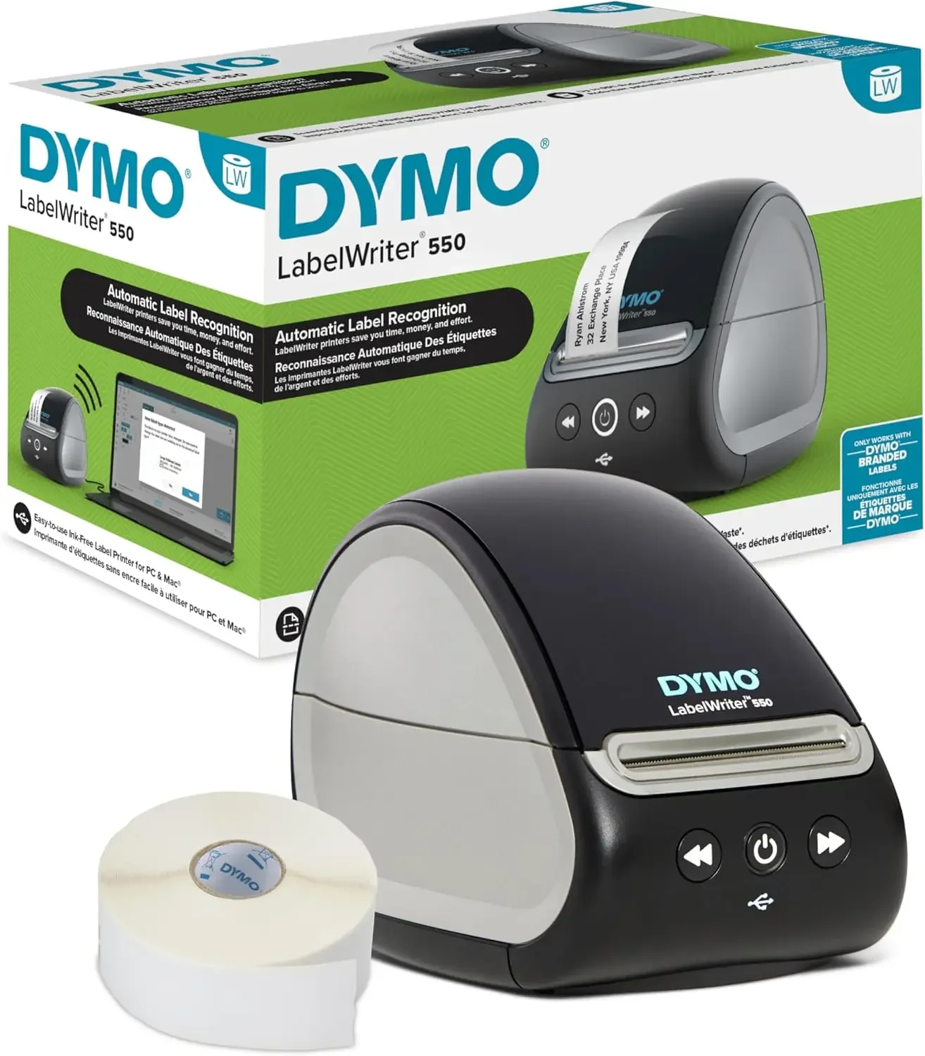 DYMO LabelWriter 550 Label Printer Bundle Desktop Barcode Label Maker with Direct Thermal Printing Automatic Label Recognition