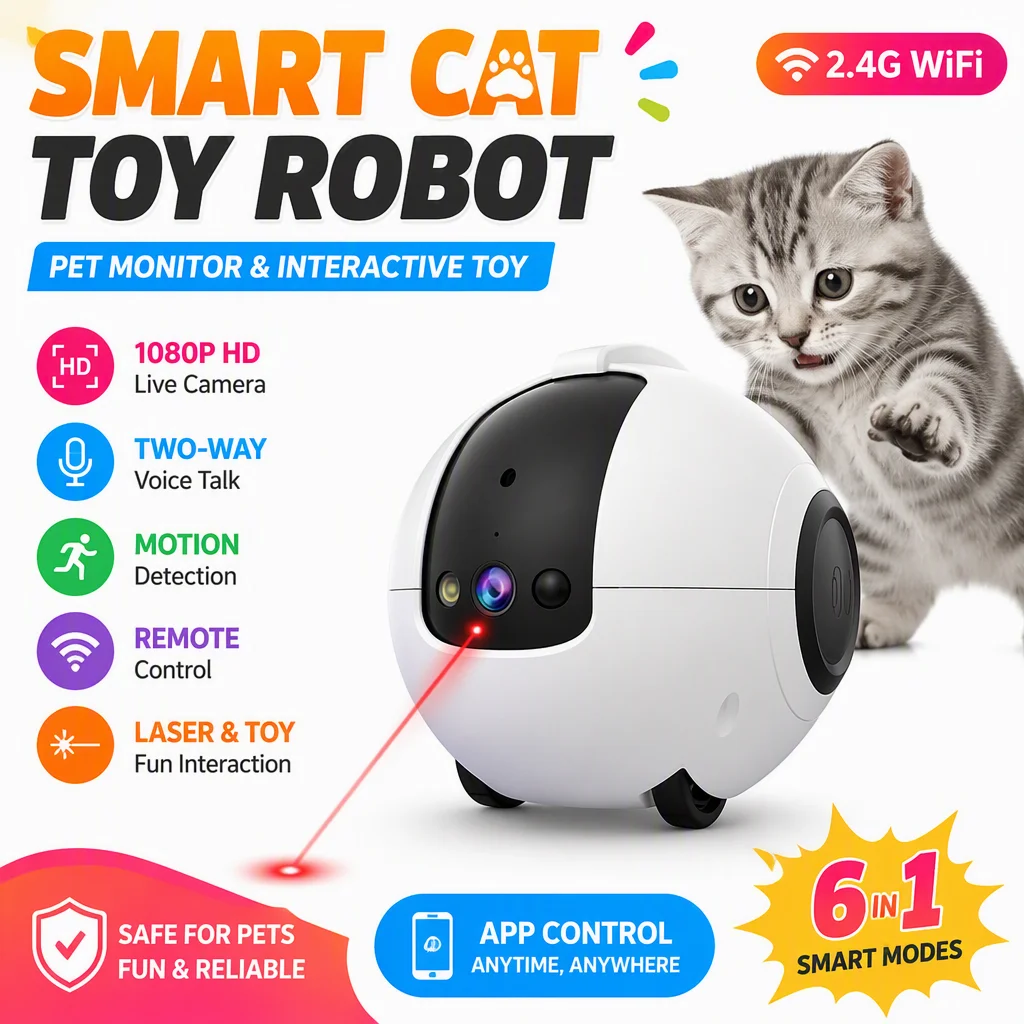 Smart Pet Robot Camera WiFi Remote Control Interactive Cat Toy Automatic Moving Kitten Entertainment Toy