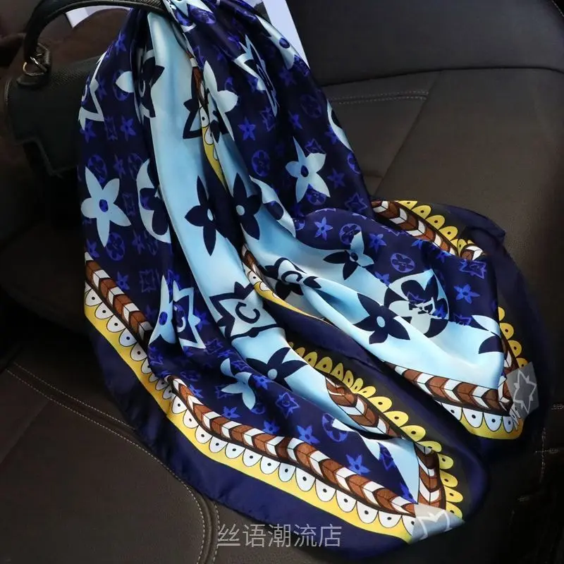 

70X70 см модные шарфы для женщин с принтом шелковый атласный шарф-хиджаб женский бандана Элитный бренд квадратные шали шарф для женщин